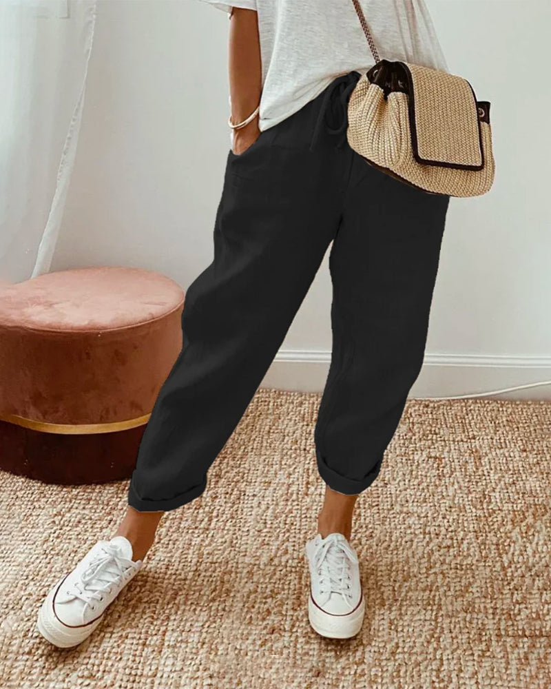 Louisa Linen Look Drawstring Trousers