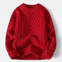 Men's cable knit crew neck sweater with long sleeves and ribbed trims