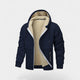 Men's hooded zip cardigan with contrasting sherpa-style lining