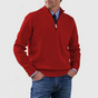 Men's half-zip mock neck sweater with long sleeves and ribbed trims
