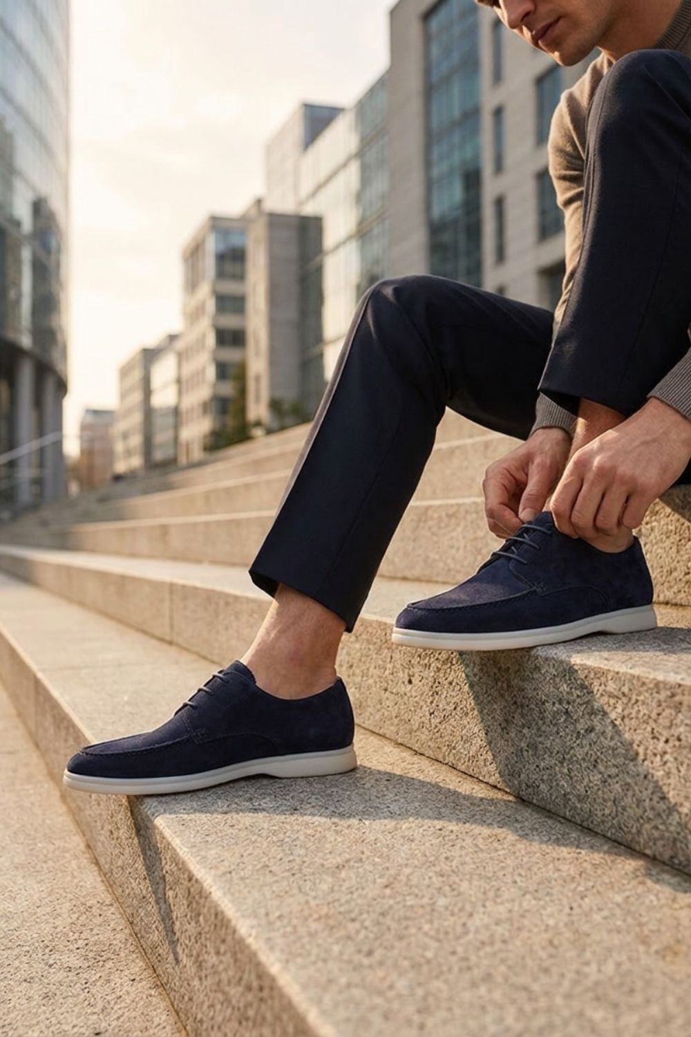 Men's moc toe lace-up shoes with flat contrasting soles