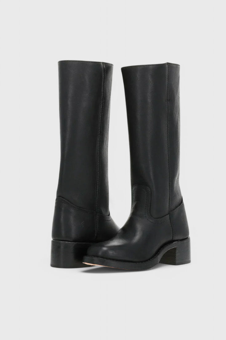 Tall pull-on boots with square toes and low block heels