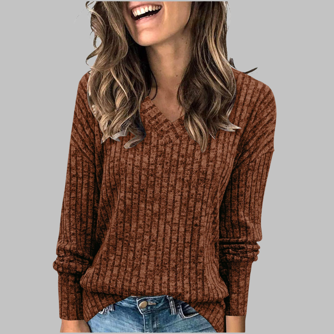 Women's V-Neck Long Sleeve Top — Relaxed Fit Everyday Top