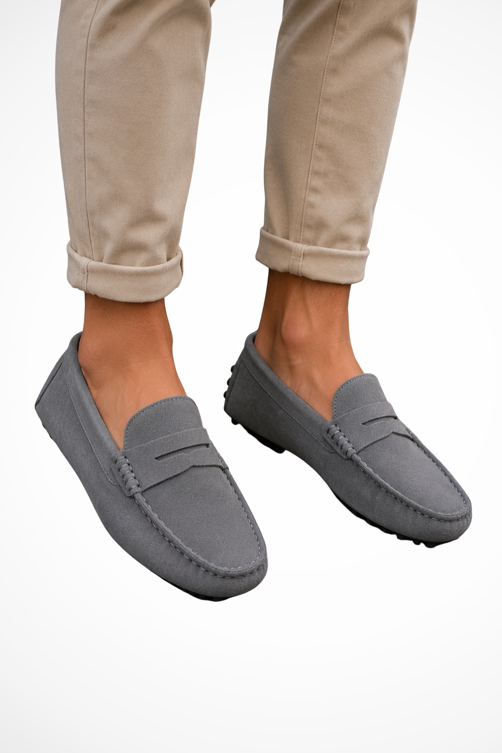 Men's suede-style loafers with penny strap and lug sole