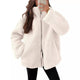 Women's textured teddy fleece zip-up coat with stand collar and front pockets