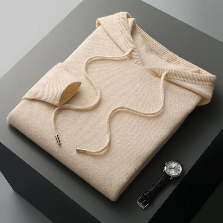 Unisex knit hoodie with drawstring hood and ribbed cuffs