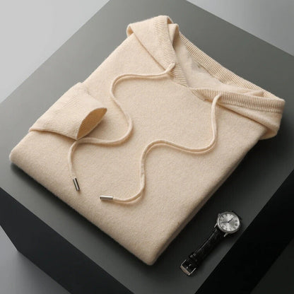 Unisex knit hoodie with drawstring hood and ribbed cuffs