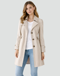 Women's slim fit trench coat with lapel collar, buttons, waist pockets and cuff straps