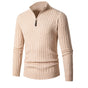 Men's ribbed quarter-zip sweater with mock neck and long sleeves