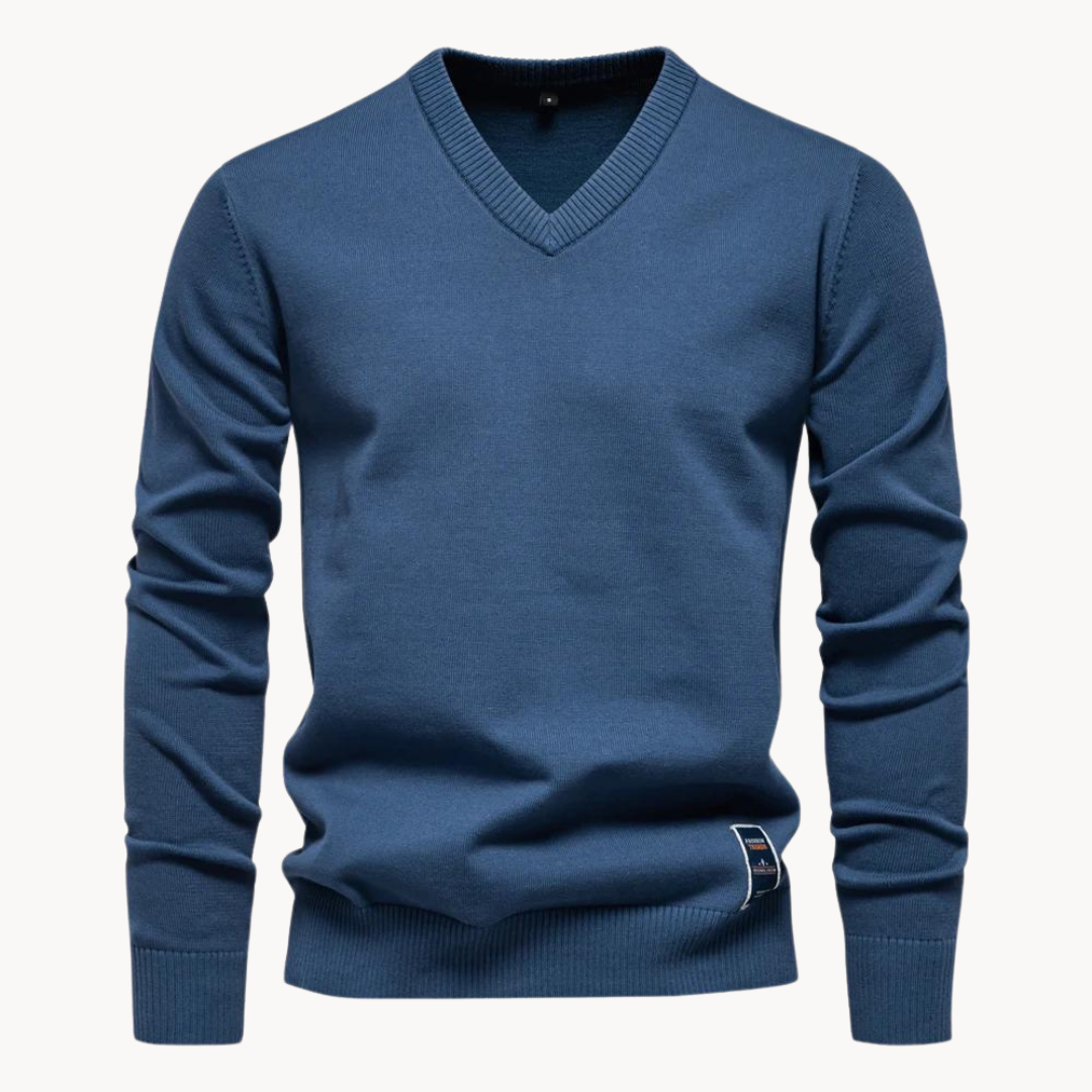 Men's long-sleeve V-neck sweater with ribbed trim