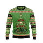 Men's Christmas sweater with skull graphics, snowflakes and festive lettering