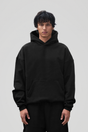 Men's black pullover hoodie with hood, long sleeves and kangaroo pocket