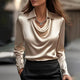 Satijnen Watervalhals Blouse Met Lange Mouwen voor Dames