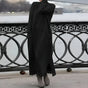 Women's long sleeve high neck maxi dress with side pockets and ankle-length hem