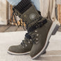 Women's lace-up ankle snow boots with knitted cuffs, buckle straps and ridged soles