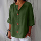 Women's relaxed V-neck shirt with buttons and three-quarter sleeves