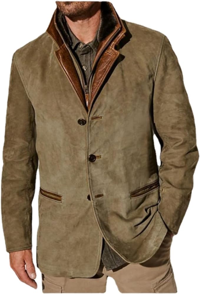 Men's button-up jacket with stand collar, long sleeves and front welt pockets