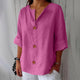 Women's relaxed V-neck shirt with buttons and three-quarter sleeves