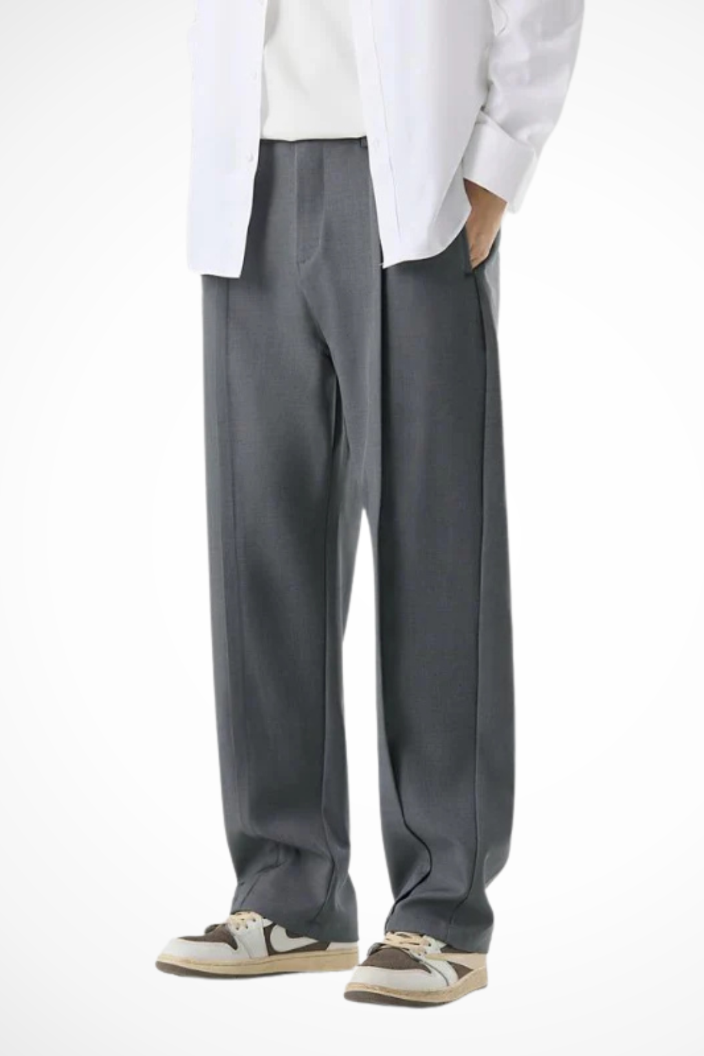 Men's wide-leg tailored trousers with front pleats and straight hems