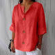 Women's relaxed V-neck shirt with buttons and three-quarter sleeves