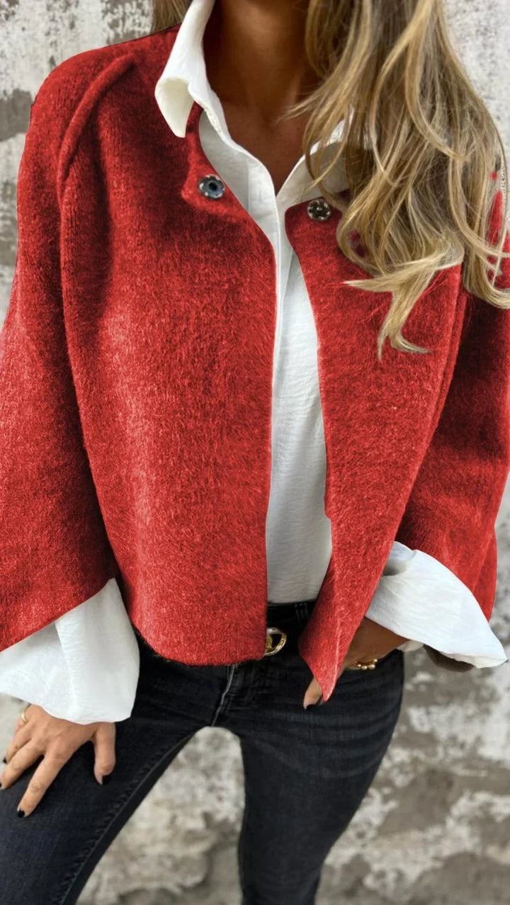 Women's textured cropped coat with long sleeves and snap front