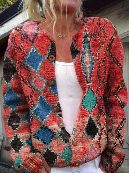 Women's floral cardigan with long sleeves and front buttons