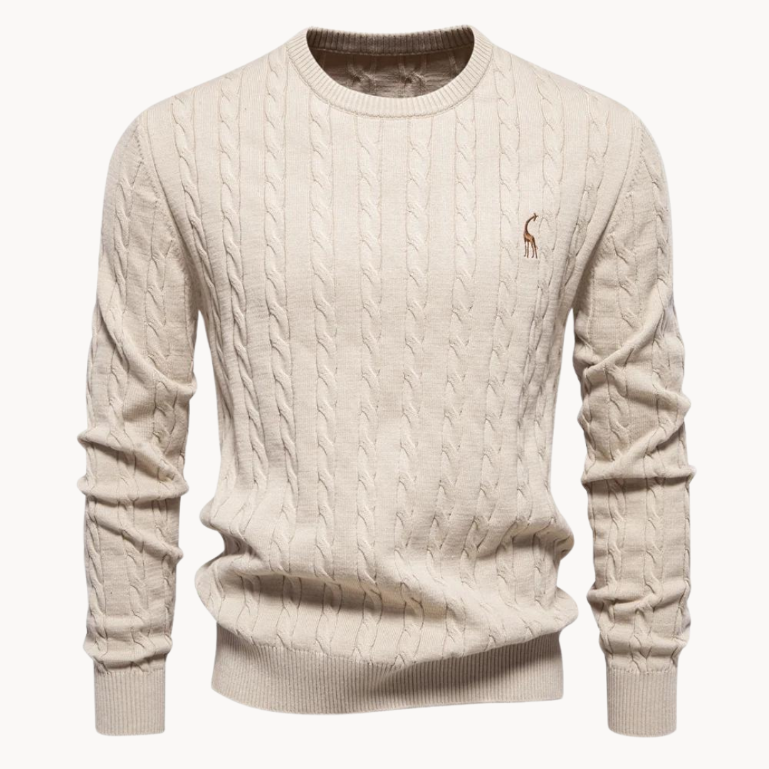 Men's cable knit sweater with crew neck and long sleeves