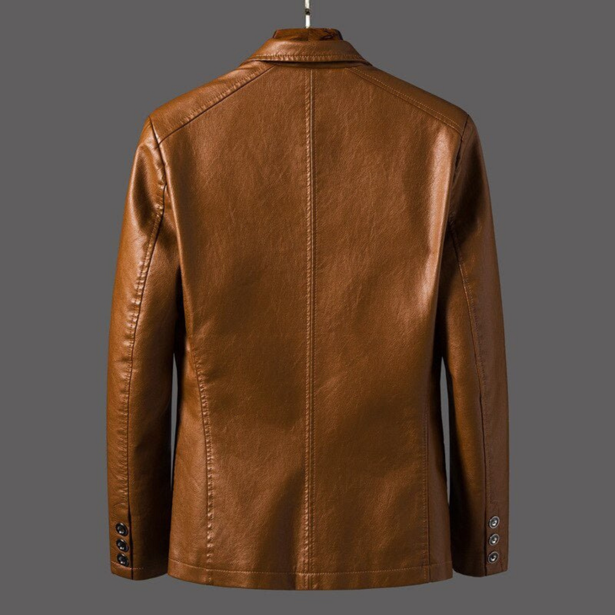 Men's button-front blazer jacket with notched lapels and patch pockets