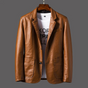Men's button-front blazer jacket with notched lapels and patch pockets