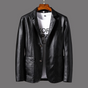 Men's button-front blazer jacket with notched lapels and patch pockets