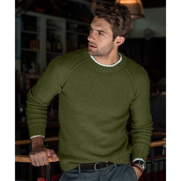Men's long-sleeve crew neck knit sweater with ribbed trims