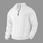 Men's cable knit quarter-zip sweater with mock neck and long sleeves