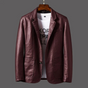 Men's button-front blazer jacket with notched lapels and patch pockets