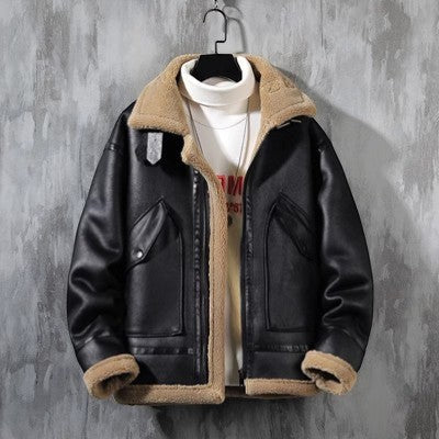 Men's aviator jacket with contrasting shearling-style trim and zip front