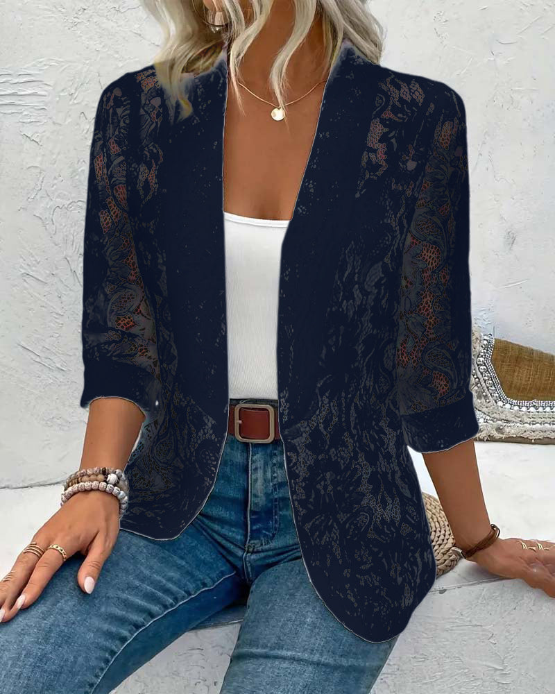 Women's open-front lace blazer with long sleeves