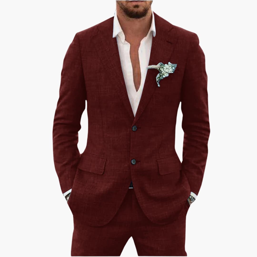 Men's Linen Suit Set – Two-Piece Button Blazer & Trousers Summer Holiday Suit 12
