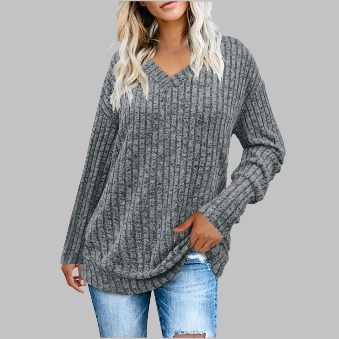 Women's V-Neck Long Sleeve Top — Relaxed Fit Everyday Top