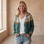 Women's short Fair Isle jacquard cardigan with V-neck and button front