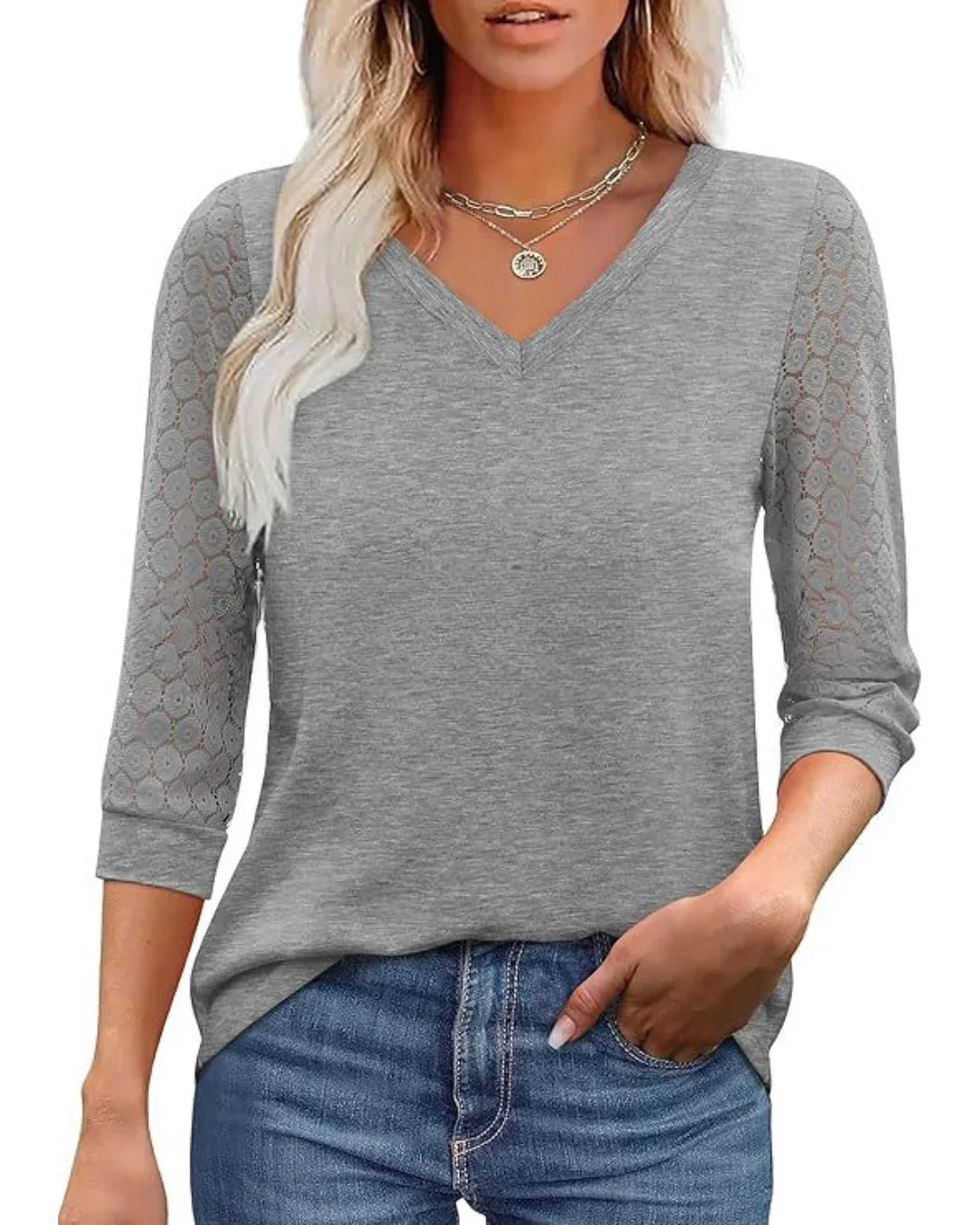 Linnea - Lace Sleeve V-Neck Blouse