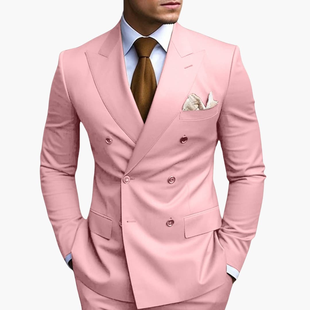 Men's Double-Breasted Suit Set – Tailored Notched-Lapel Blazer & Trousers for Weddings & Business 9