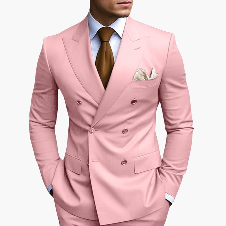 Men's Double-Breasted Suit Set – Tailored Notched-Lapel Blazer & Trousers for Weddings & Business 9