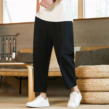Men's relaxed tapered ankle trousers with drawstring waist and side pockets