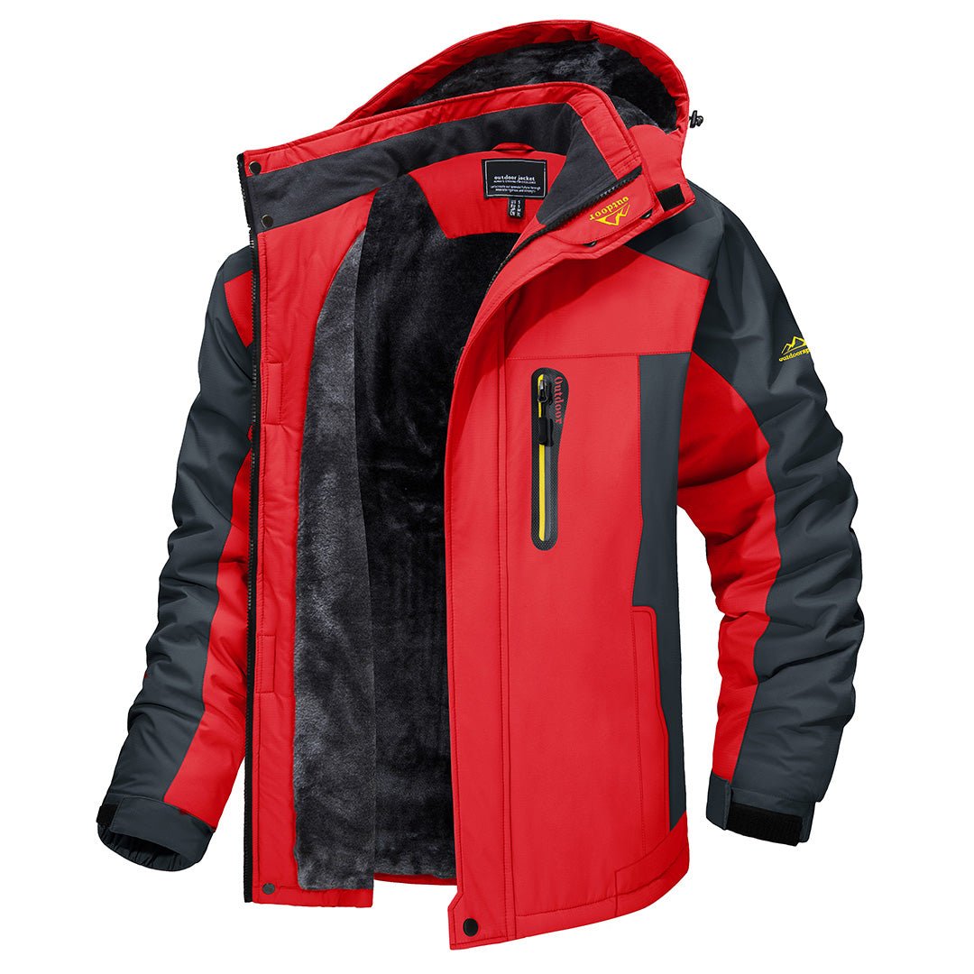 Men's hooded winter jacket with fleece lining and zipped pockets