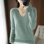 Women's long-sleeve V-neck sweater with ribbed trim