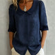 Women's Floral Embroidered Blouse — Collared Button-Front Three-Quarter Sleeve Blouse