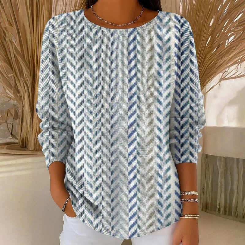 Women's Long-Sleeve Cotton Blend T-Shirt — Round-Neck Printed Soft-Touch Tee