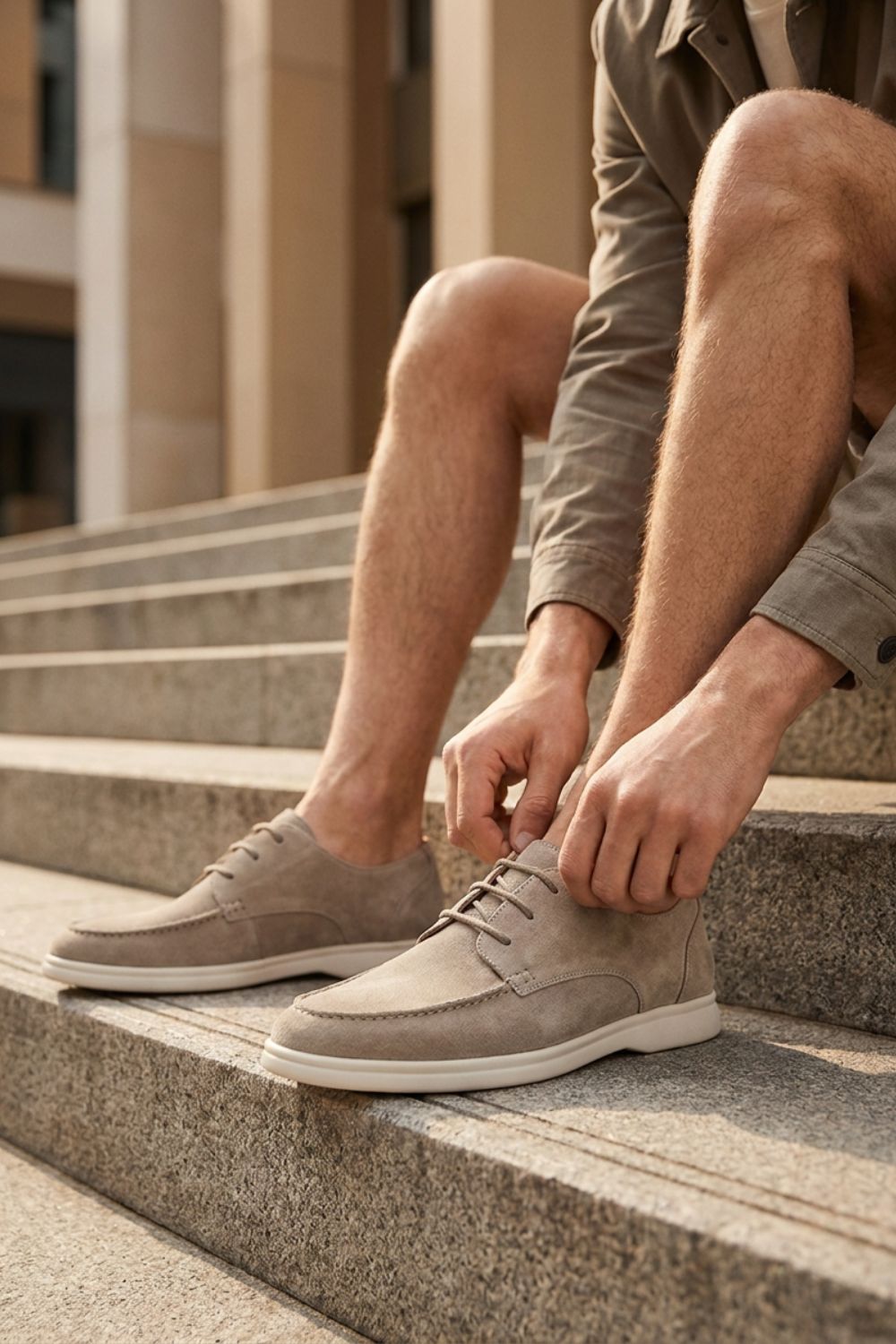 Men's moc toe lace-up shoes with flat contrasting soles