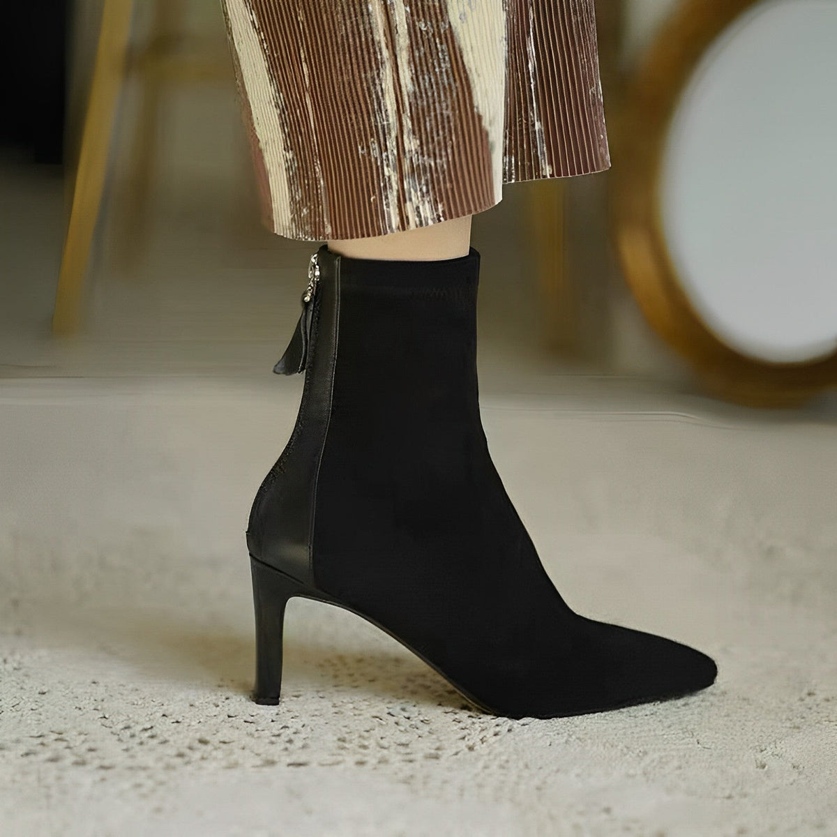 Women's pointed-toe ankle boots with high stiletto heels and side zippers
