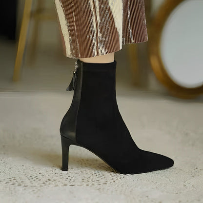 Women's pointed-toe ankle boots with high stiletto heels and side zippers