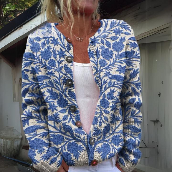 Women's floral cardigan with long sleeves and front buttons